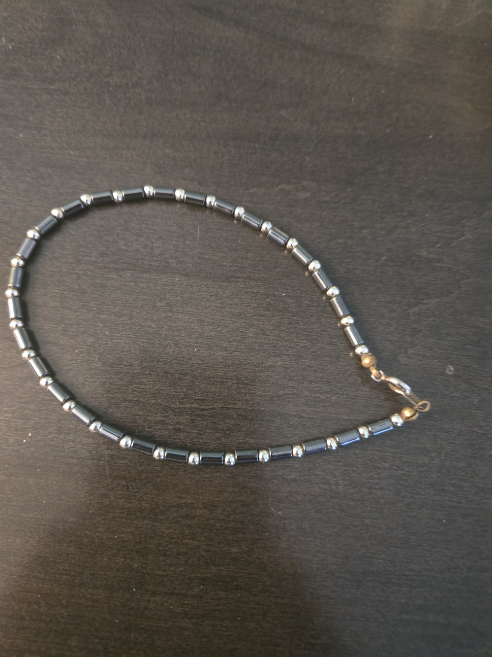 Minimalist Black Hematite Beaded Ankle Bracelet with Gold Accents
